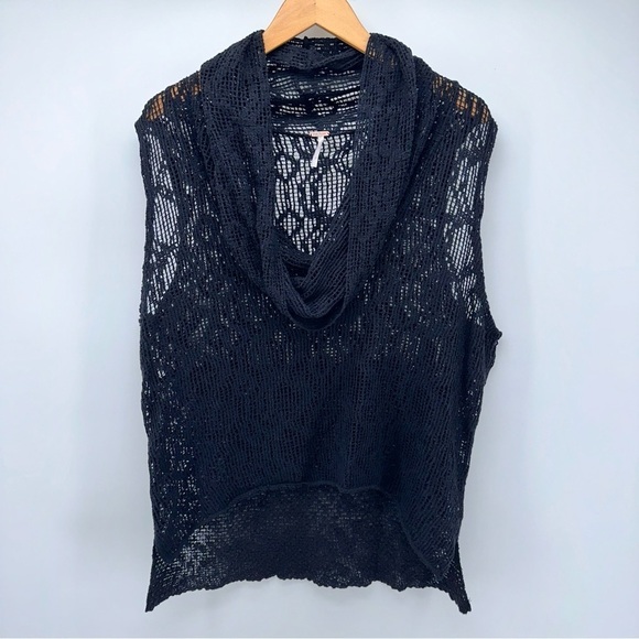 FREE PEOPLE Oversized Black Mesh KNITTED Net Sleeveless Cowl Neck Top WOMENS S - Picture 2 of 8